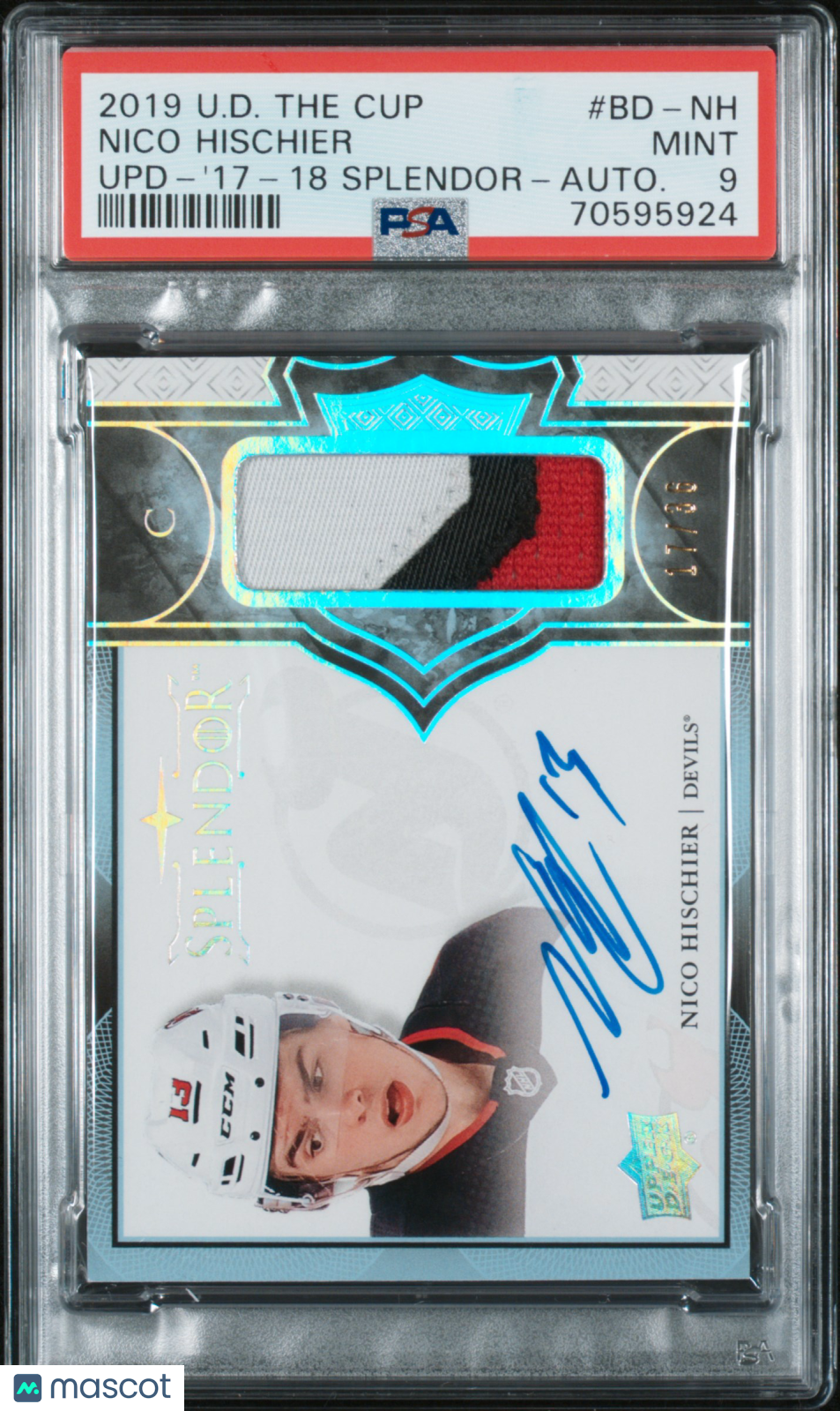 2019 Upper Deck The Cup Update - Nico Hischier - '17 18 Splendor Auto - PSA 9