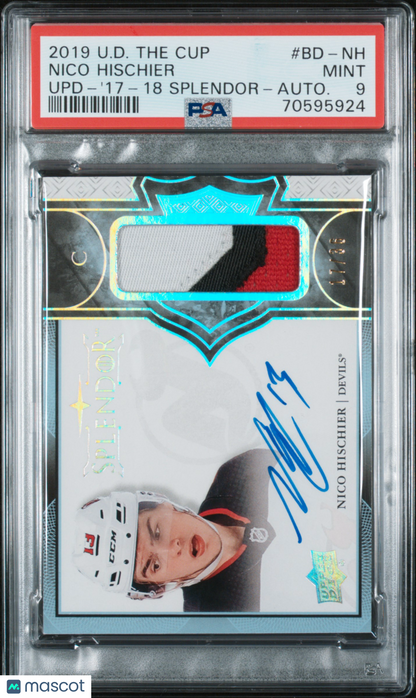 2019 Upper Deck The Cup Update - Nico Hischier - '17 18 Splendor Auto - PSA 9