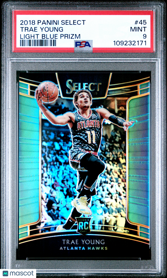 2018 Panini Select - Trae Young #45 - ROOKIE - Light Blue Prizm /299 - PSA 9