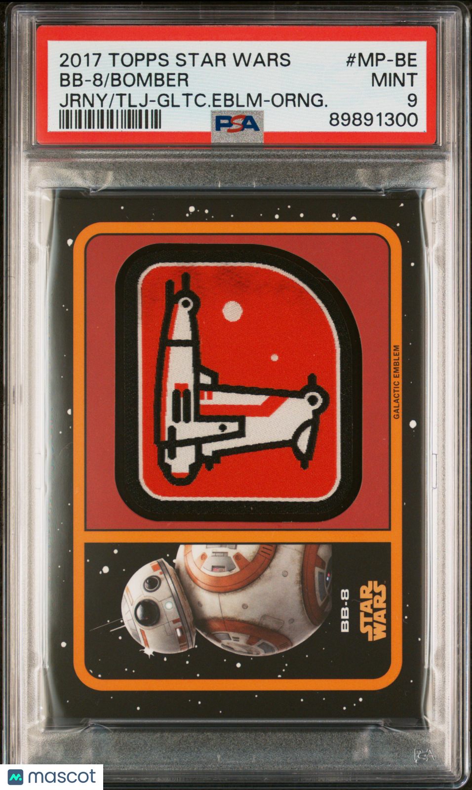 2017 Star Wars - BB-8 + Bomber - The Last Jedi- Galactic Emblem ORANGE /99 - PSA