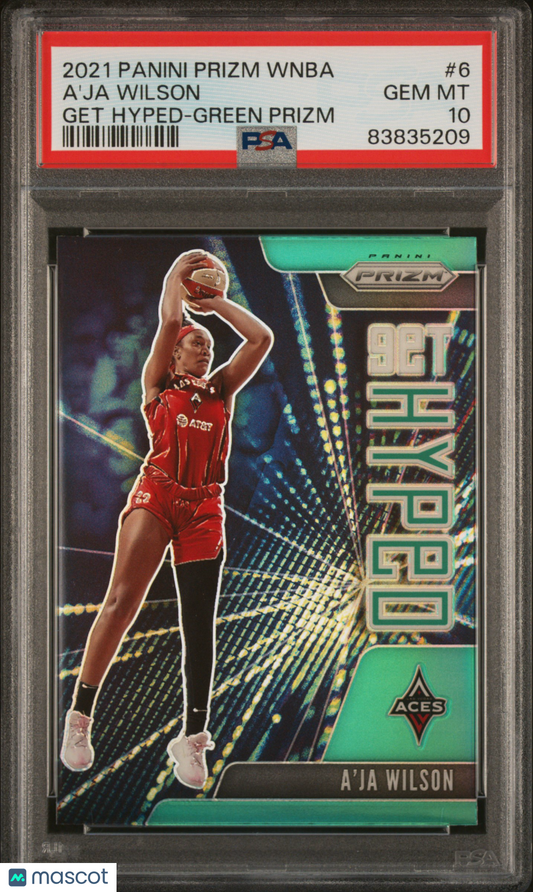 2021 Panini Prizm WNBA - A'ja Wilson #6 - Get Hyped - Green Prizm - PSA 10