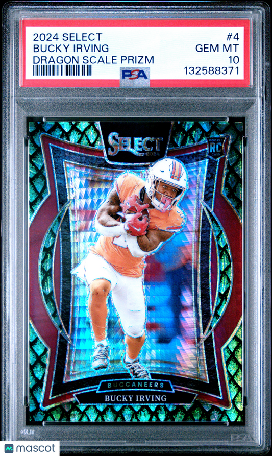 2024 Panini Select - Bucky Irving - Dragon Scale Prizm /81 - ROOKIE /81 - PSA 10