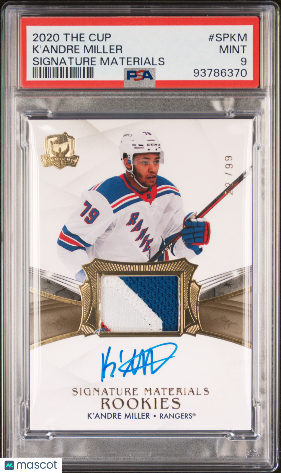 2020 Upper Deck The Cup - K'andre Miller #SPKM - ROOKIE Patch AUTO /99 - PSA 9