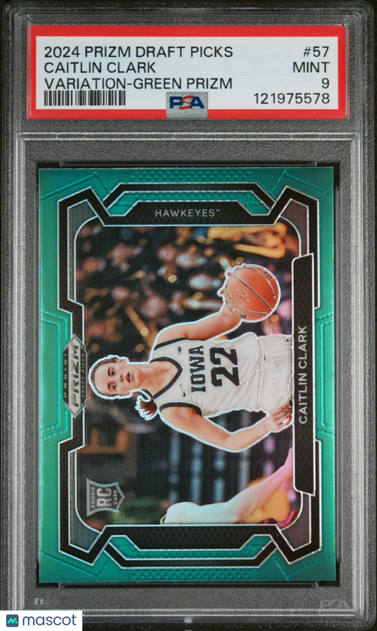 2024 Panini Prizm Draft Picks - Caitlin Clark #57 - Variation Green - PSA 9