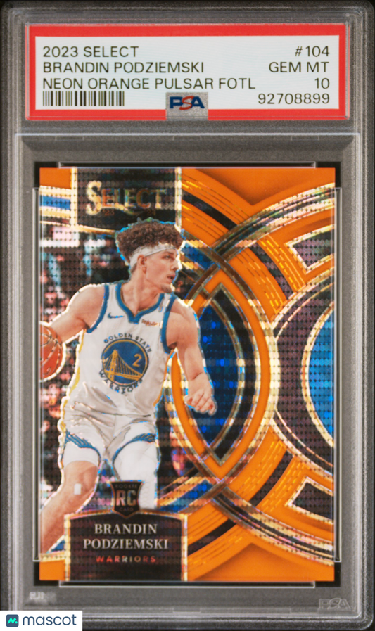 2023 Panini Select - Brandin Podziemski /15 - Neon Orange Pulsar /15 - PSA 10