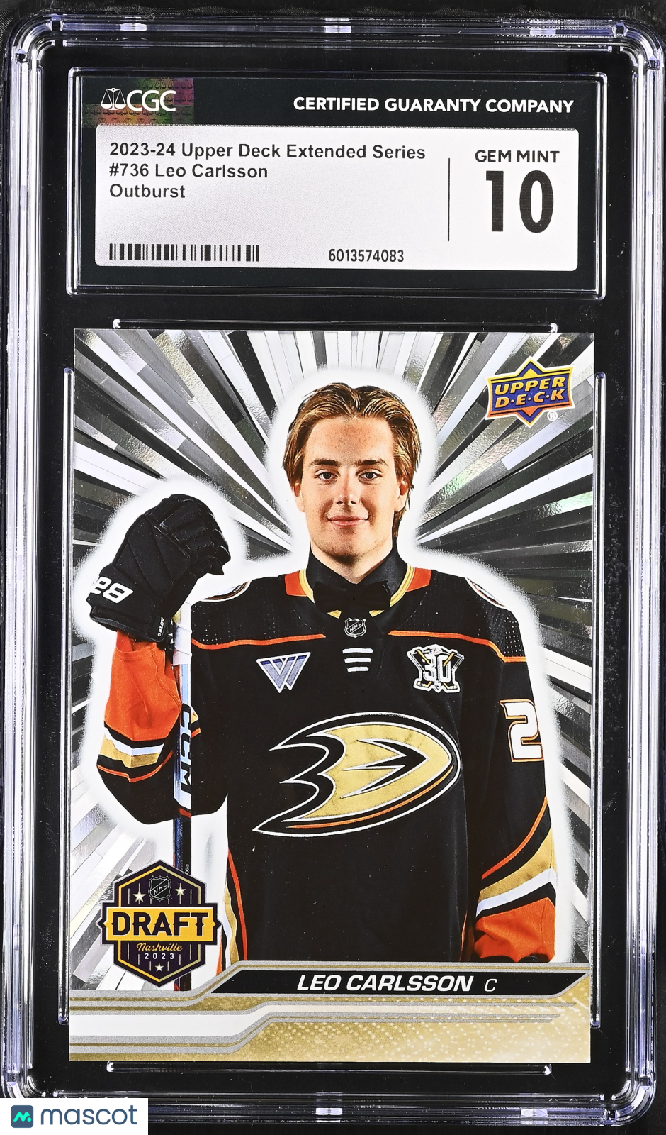 2023-24 Upper Deck- Leo Carlsson - Draft Day - Silver Outburst - ROOKIE - CGC 10