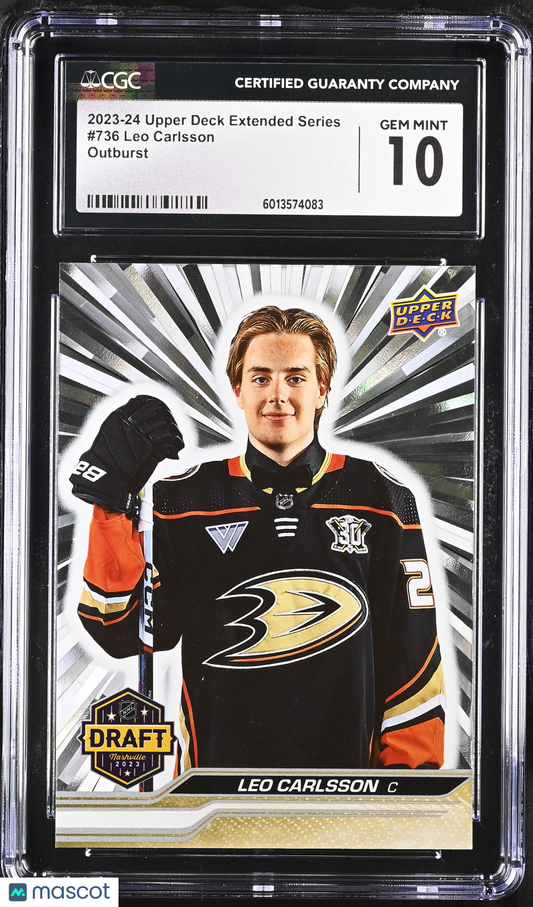 2023-24 Upper Deck- Leo Carlsson - Draft Day - Silver Outburst - ROOKIE - CGC 10