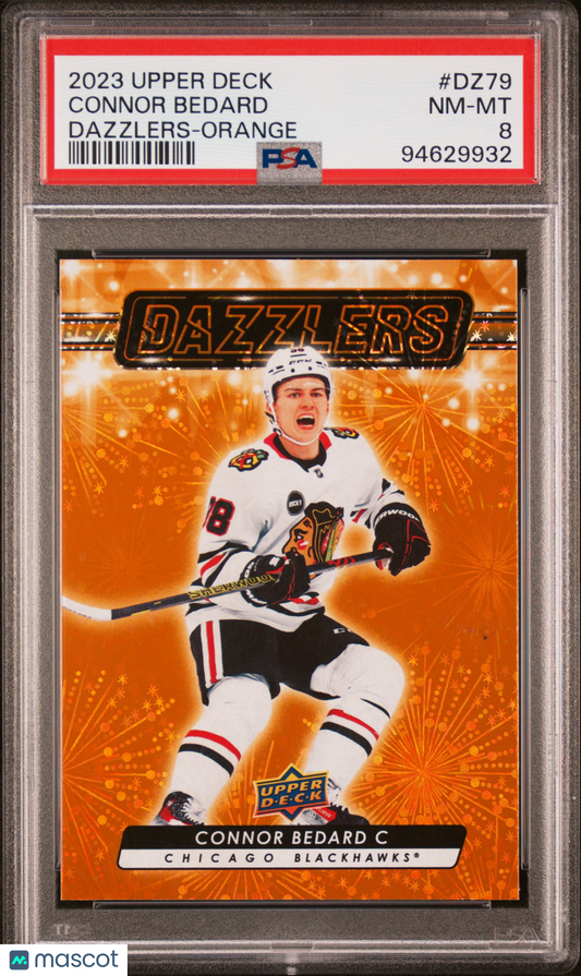 2023 Upper Deck Dazzlers Connor Bedard #DZ79 Orange PSA 8