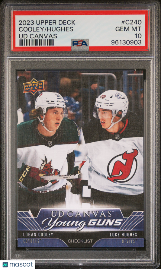 2023 Upper Deck UD Canvas Logan Cooley Luke Hughes #C240 PSA 10