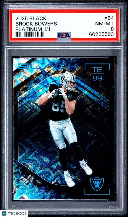 2025 Panini Black - Brock Bowers #54 - Platinum 1 of 1 - PSA 8 - 1/1