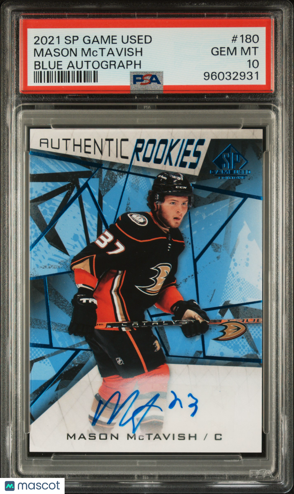 2021 SP Game Used Mason Mctavish Rookie Auto #180 Blue Autograph PSA 10