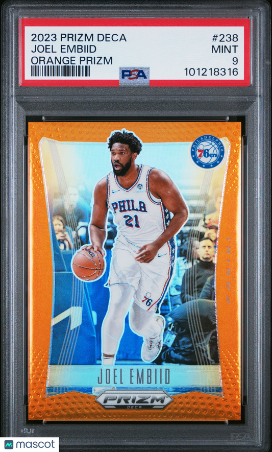 2023 Panini Prizm Deca Joel Embiid #238 - Orange /49 - PSA 9 - /49