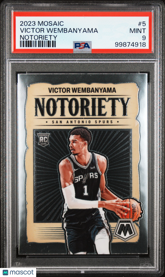 2023 Panini Mosaic Notoriety Victor Wembanyama ROOKIE #5 PSA 9