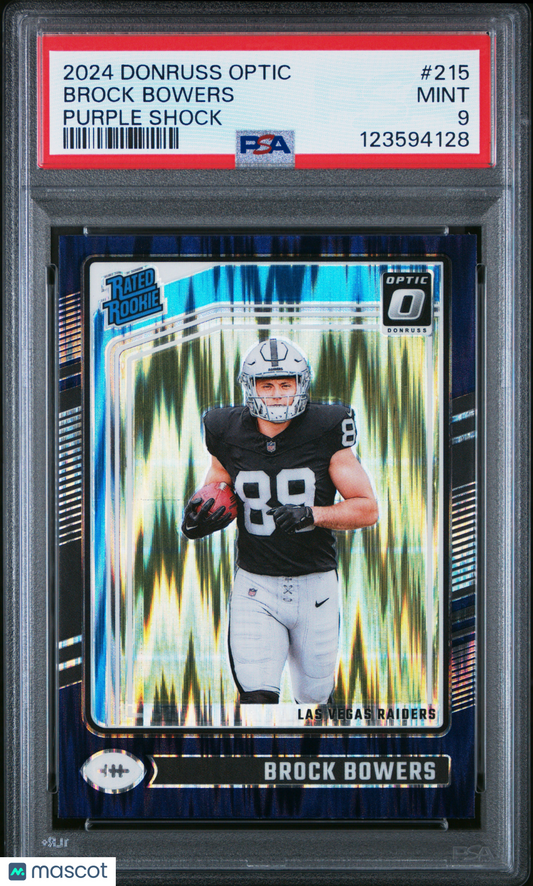 2024 Donruss Optic - Brock Bowers #215 - ROOKIE - Purple Shock - ROOKIE - PSA