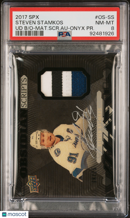 2017 SPX UD Hockey - Steven Stamkos -Black Obsidian - GAME USED PATCH Auto - PSA