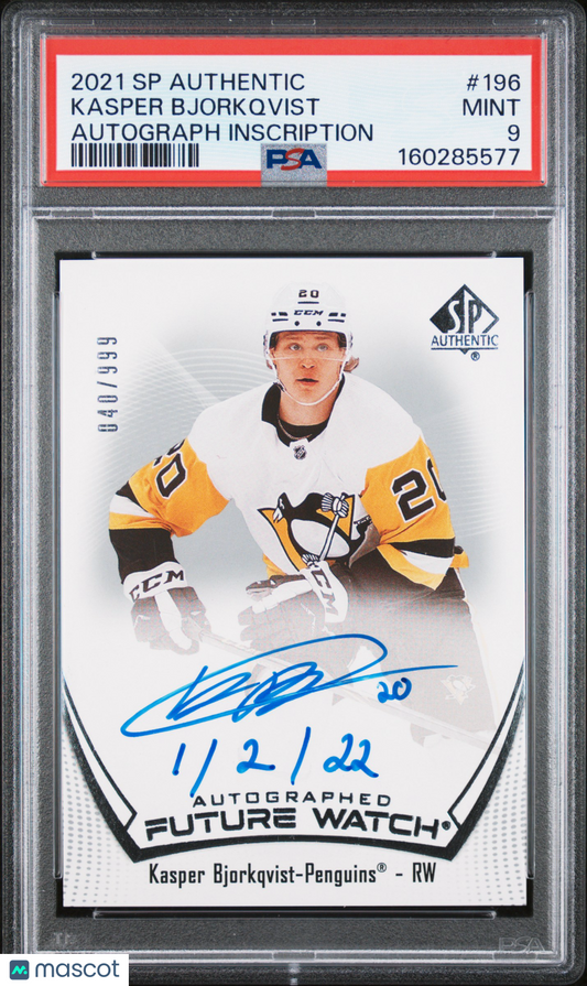 2021 SP Authentic - Kasper Bjorkqvist - FUTURE WATCH AUTO - PSA - INSCRIBED /50