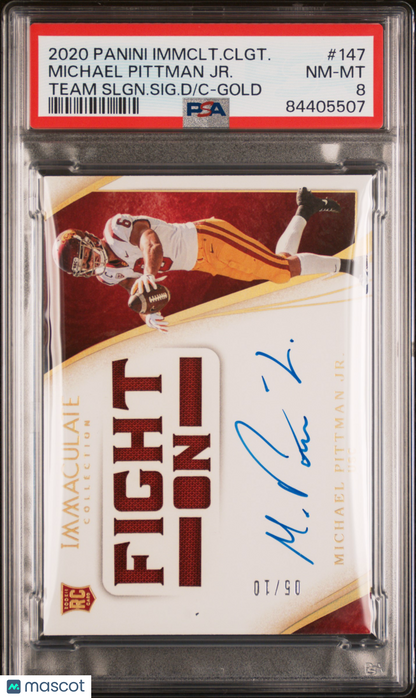 2020 Immaculate College- Michael Pittman Jr.- ROOKIE PATCH AUTO - Gold /10 - PSA