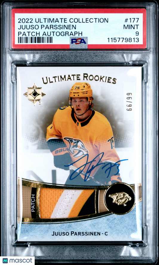 2022 Upper Deck Ultimate - Juuso Parssinen - ROOKIE PATCH AUTO /99 - PSA - /99