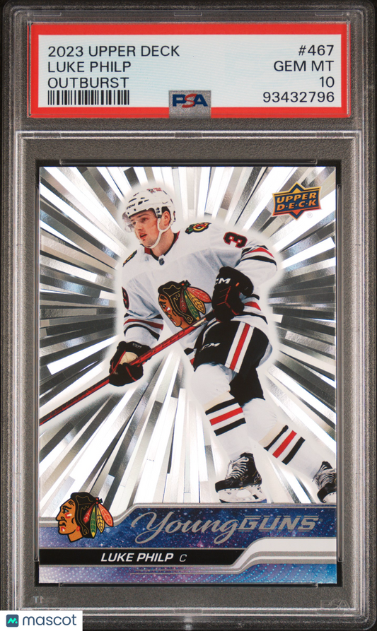 2023 Upper Deck - Luke Philp #467 - YOUNG GUNS ROOKIE -Silver Outburst - PSA 10