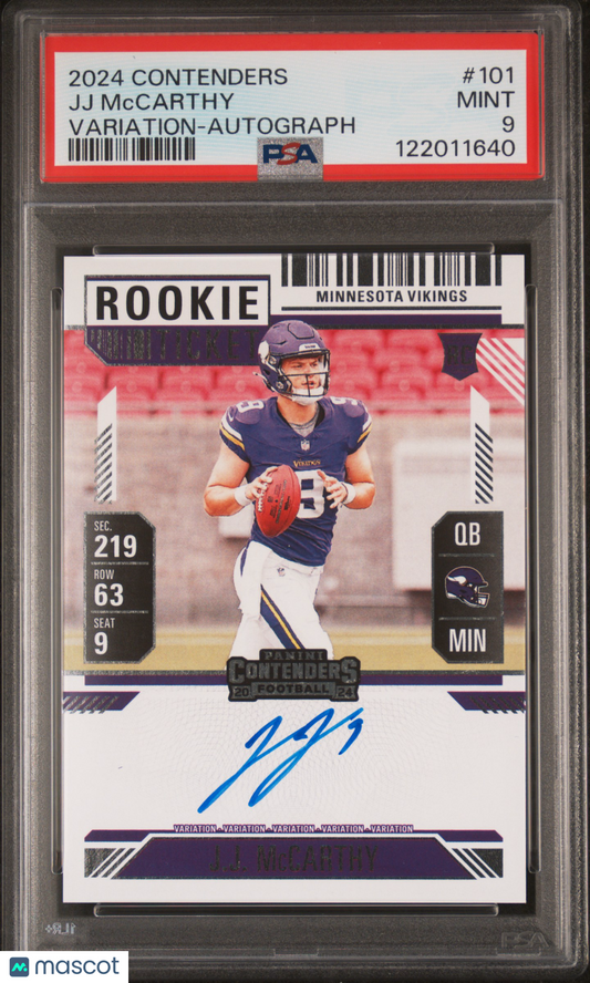2024 Panini Contenders- JJ Mccarthy - ROOKIE AUTO - Variation ON CARD AUTO - PSA
