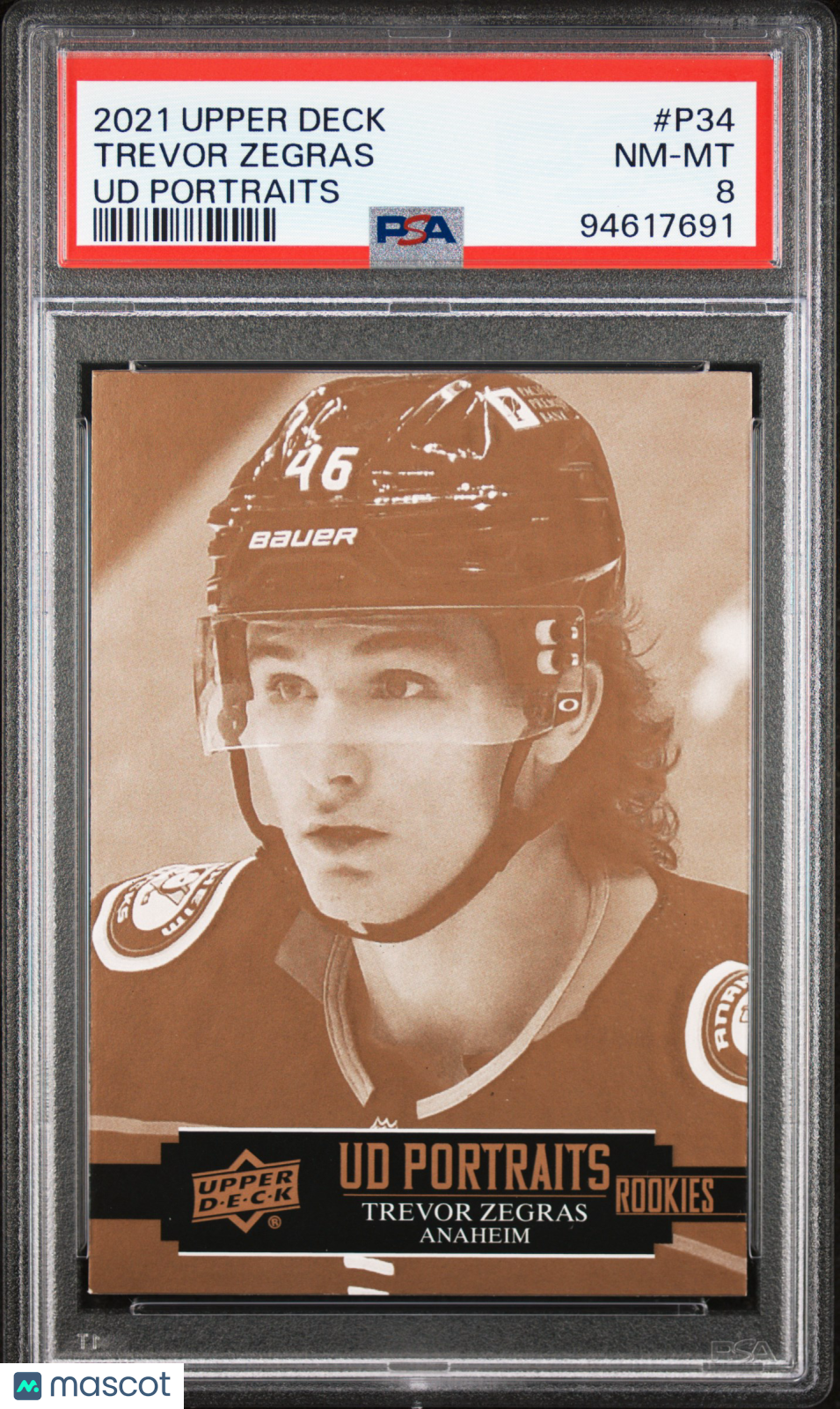 2021-2022 Upper Deck UD Portraits ROOKIES Trevor Zegras #P34 PSA 8