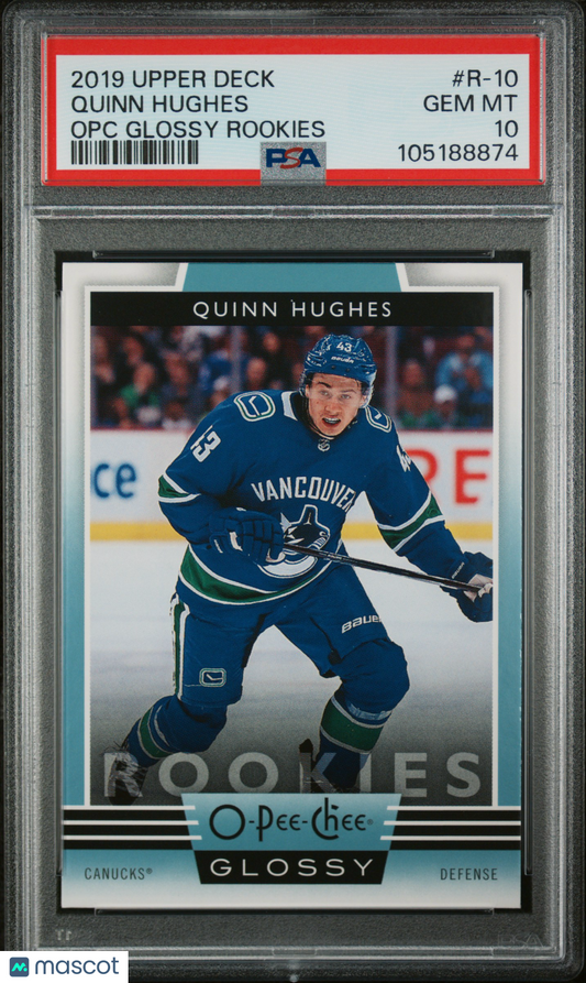 2019 Upper Deck - OPC Glossy Rookies - Quinn Hughes #R-10 - ROOKIE - PSA 10