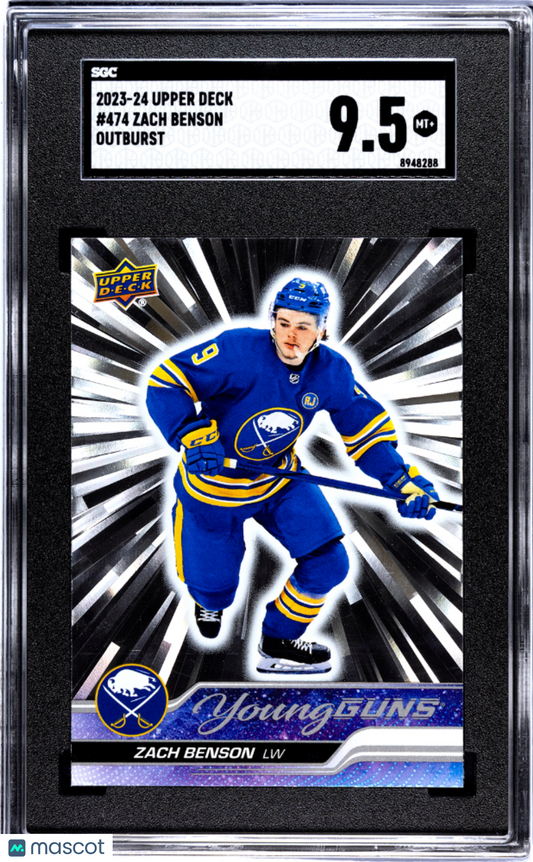 2023-24 Upper Deck Zach Benson #474 YOUNG GUNS Silver Outburst ROOKIE SGC 9.5