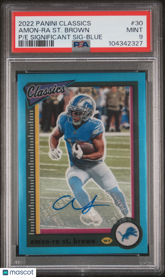 2022 Panini Classics - Amon-Ra St. Brown - AUTO - Blue 5/5 - PSA - 5/5 AUTO