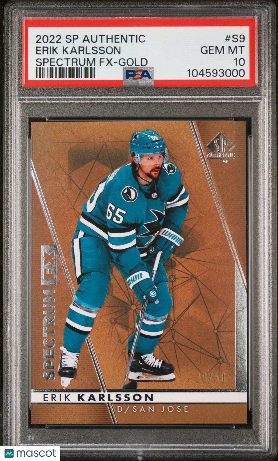 2022 SP Authentic - Erik Karlsson #S9  - Spectrum FX Bounty GOLD /50 - PSA 10