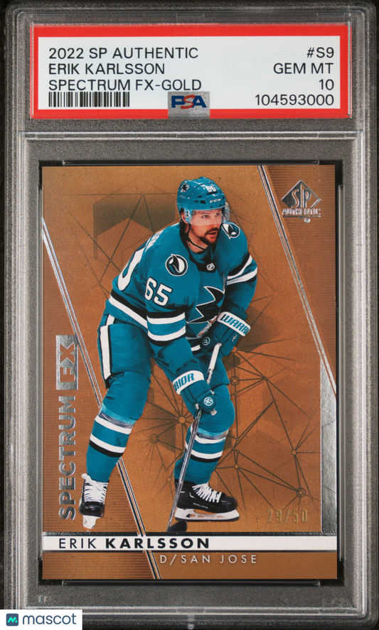 2022 SP Authentic - Erik Karlsson #S9  - Spectrum FX Bounty GOLD /50 - PSA 10