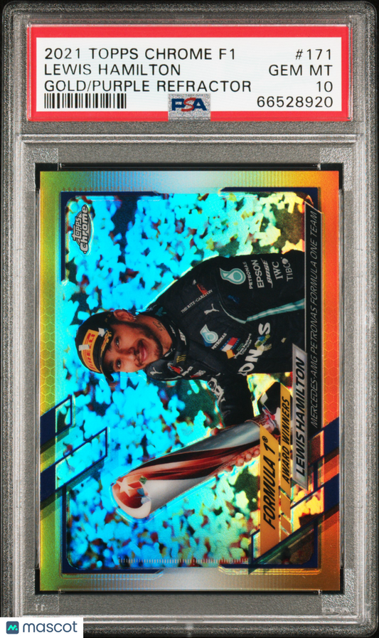 2021 Topps Chrome Formula 1 Lewis Hamilton #171 Gold Purple Refractor PSA 10