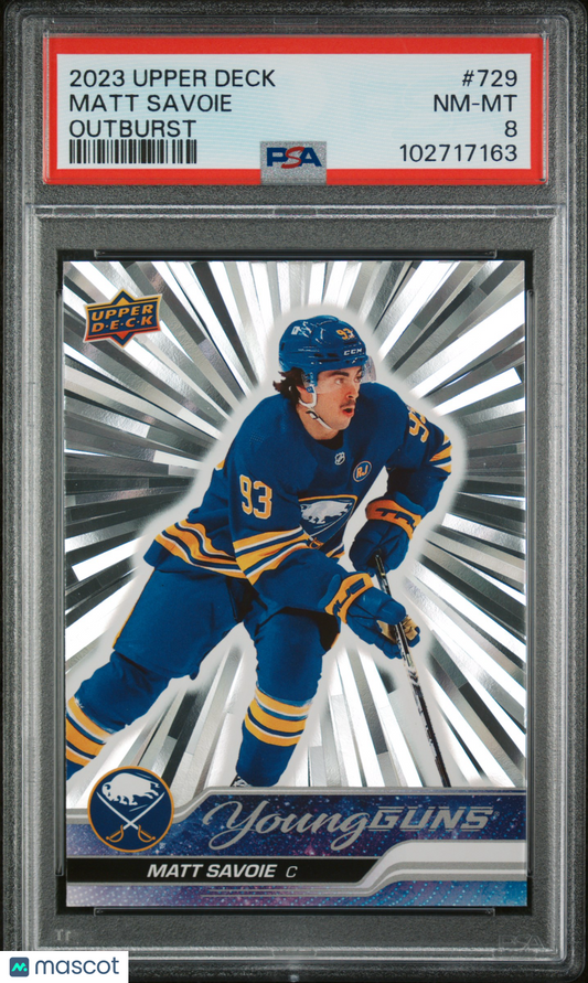 2023 Upper Deck - Matt Savoie #729 - YOUNG GUNS - Silver Outburst - PSA