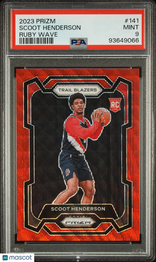 2023 Panini Prizm - Scoot Henderson #141 - ROOKIE - Ruby Wave Prizm - PSA 9