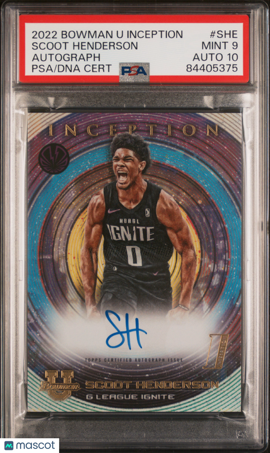 2022 Bowman U Inception Autographs Scoot Henderson #SHE Autograph PSA 9 Auto 10