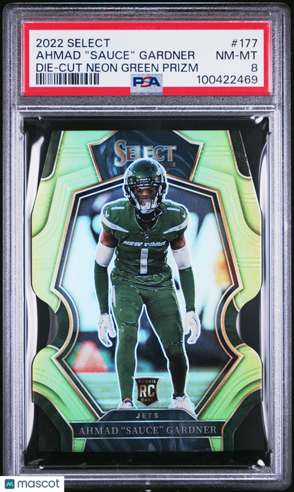 2022 Panini Select Ahmad "sauce" Gardner #177 Die Cut Neon Green Prizm PSA 8