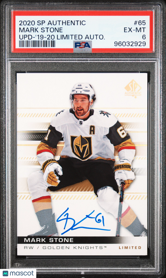 2020 SP Authentic Update Mark Stone #65 Upd '19 20 Limited Autograph PSA 6