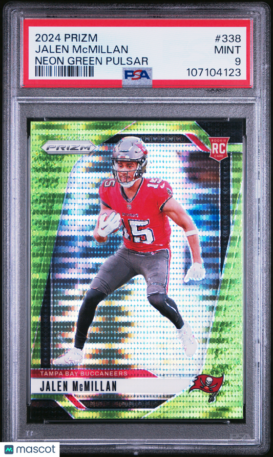 2024 Panini Prizm #338 - Jalen Mcmillan - ROOKIE - Neon Green Pulsar - PSA 9