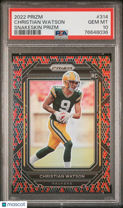 2022 Panini Prizm #314 - Christian Watson - ROOKIE - Snakeskin - PSA 10