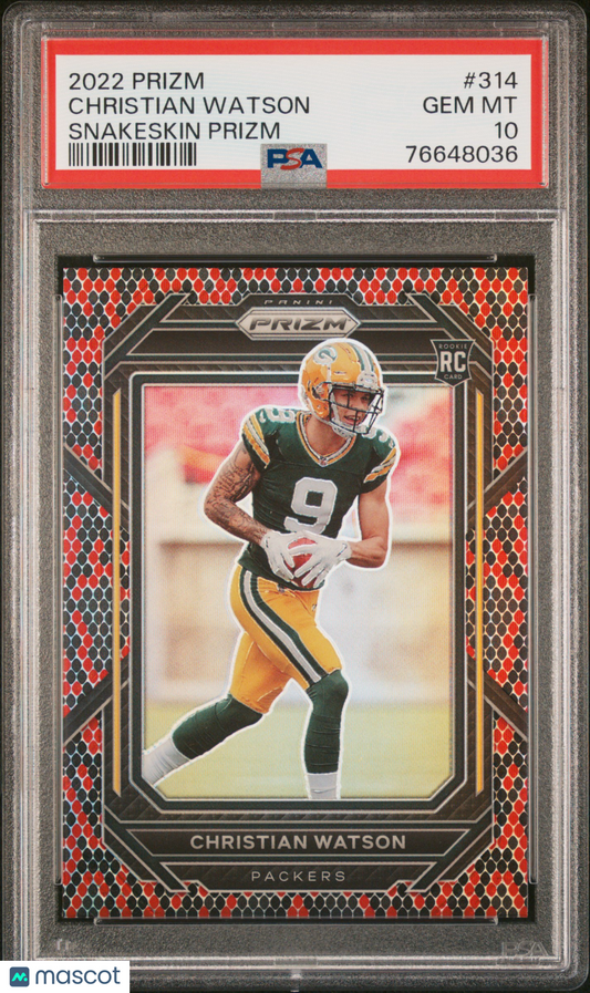 2022 Panini Prizm #314 - Christian Watson - ROOKIE - Snakeskin - PSA 10