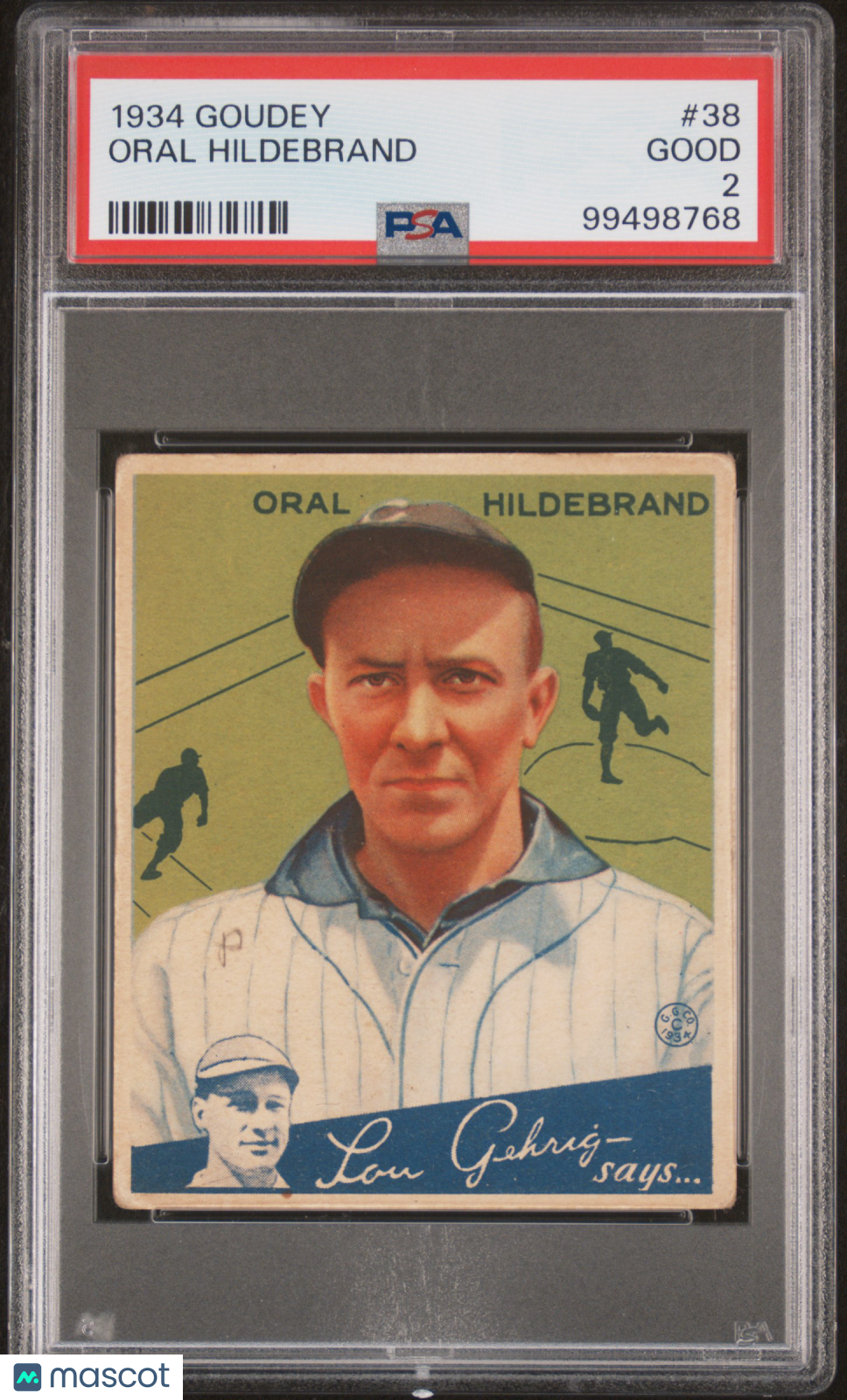 1934 Goudey Baseball - Oral Hildebrand #38 - PSA 2
