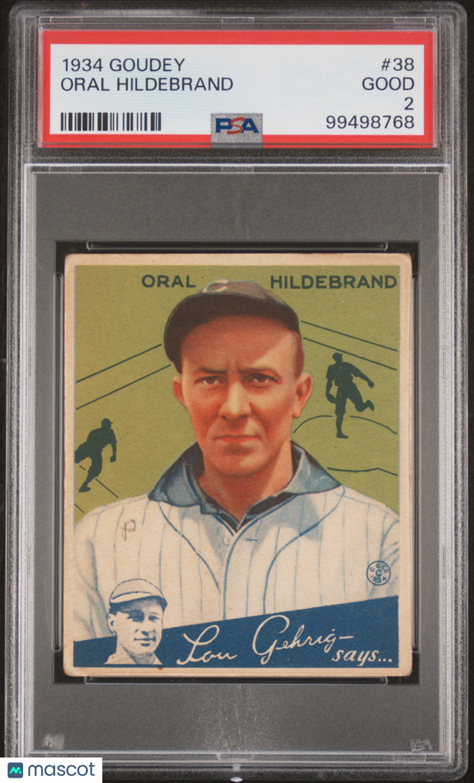 1934 Goudey Baseball - Oral Hildebrand #38 - PSA 2