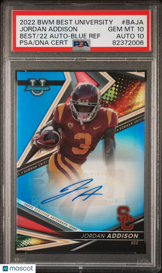 2022 Bowman's Best - Jordan Addison - Blue Refractor AUTO /150 - PSA 10 Auto 10