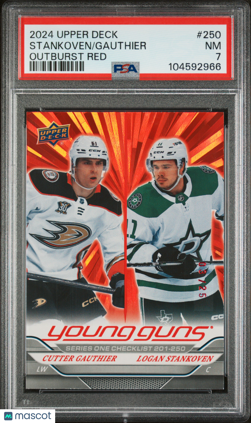 2024 Upper Deck Cutter Gauthier Logan Stankoven #250 Outburst Red PSA - /25