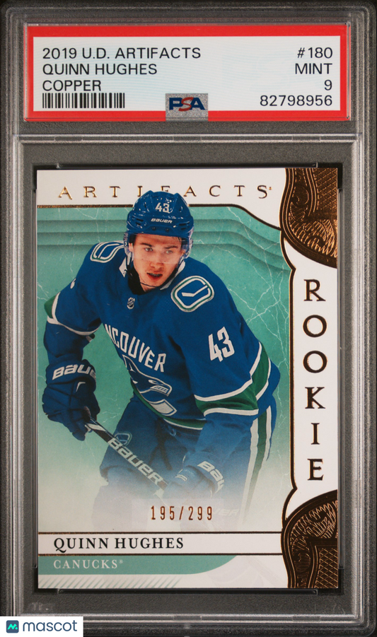 2019 Upper Deck Artifacts Quinn Hughes Rookie /299 #180 PSA 9 - /299, ## 195/299