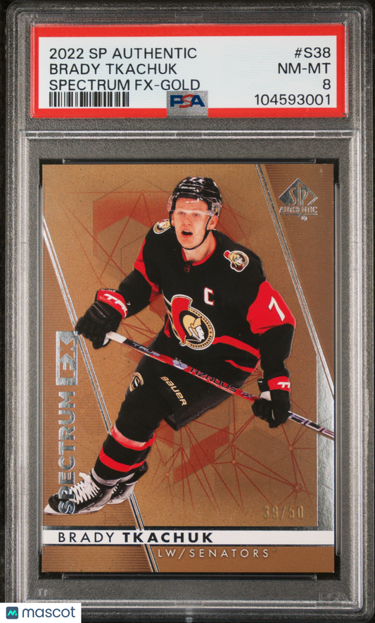 2022 SP Authentic - Brady Tkachuk #S38 - Spectrum FX Gold /50  - PSA - /50 GOLD