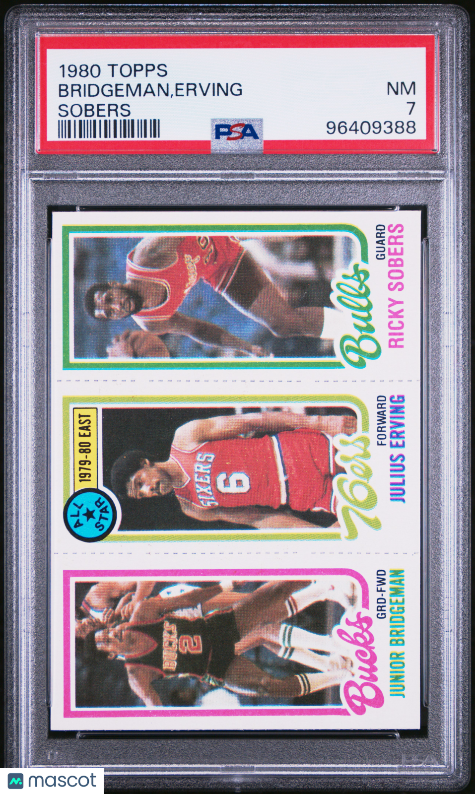 1980 Topps Julus Erving Junior Bridgeman Ricky Sobers PSA 7