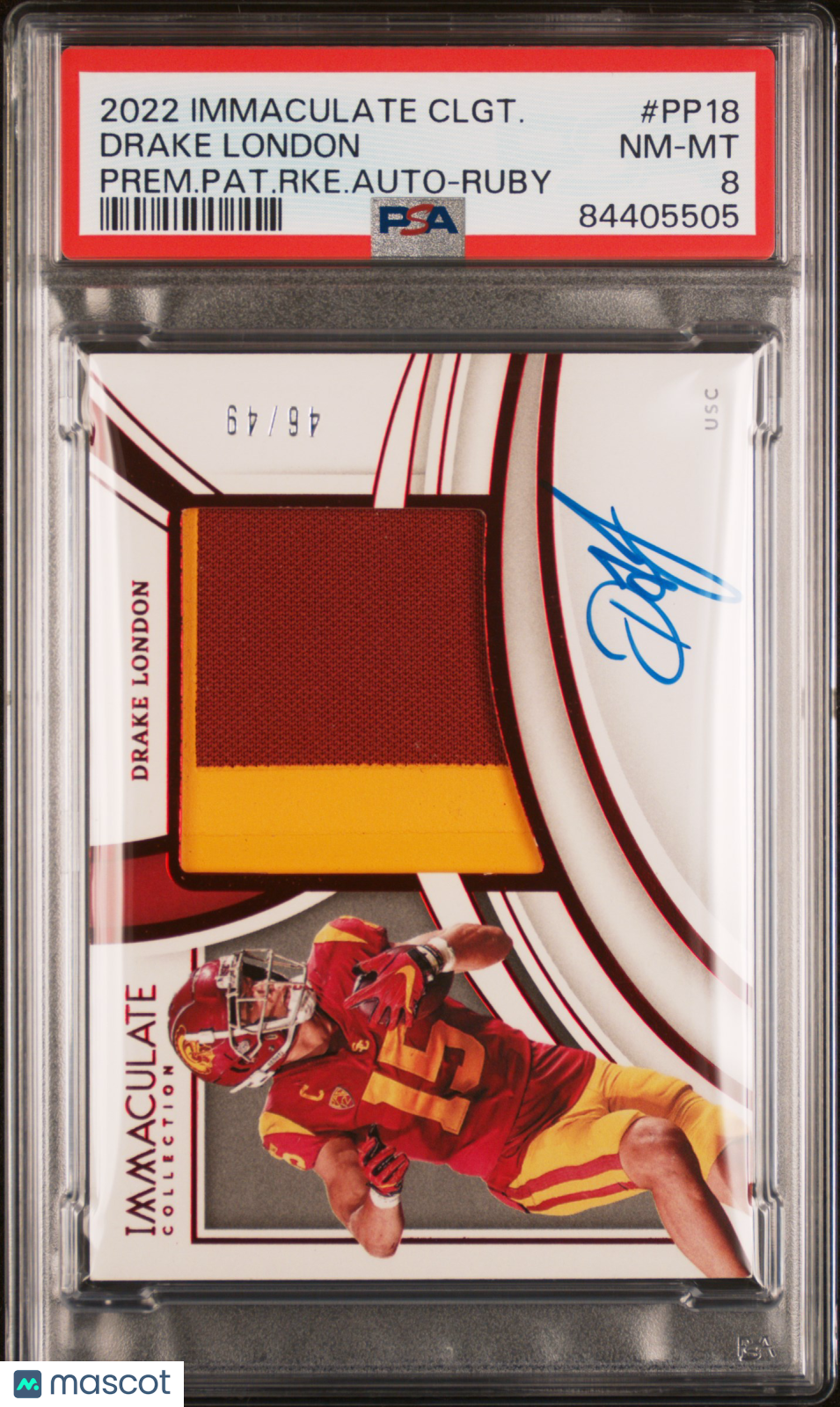2022 Immaculate Collegiate - Drake London - ROOKIE PATCH AUTO - Ruby /49 - PSA