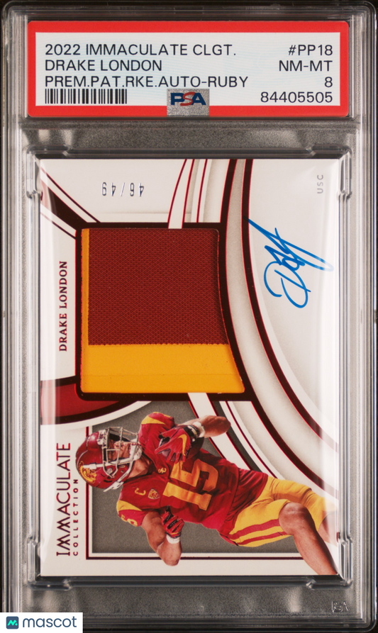 2022 Immaculate Collegiate - Drake London - ROOKIE PATCH AUTO - Ruby /49 - PSA