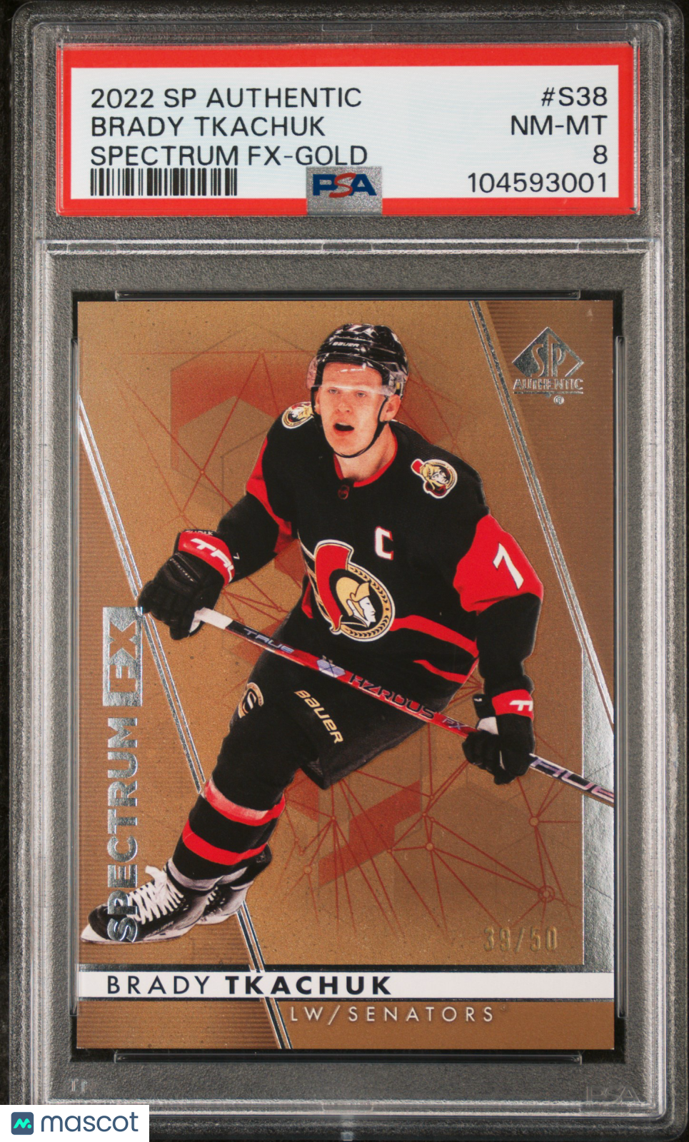 2022 SP Authentic Spectrum FX Brady Tkachuk #S38 - /50 GOLD  - PSA - /50 GOLD