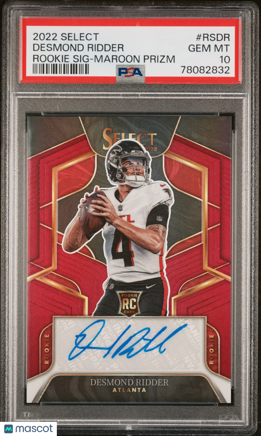 2022 Panini Select Rookie Sig Desmond Ridder Rookie SIG Maroon Prizm PSA 10